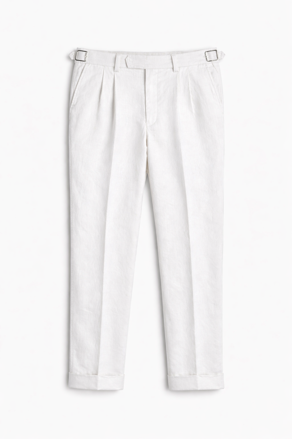 White Linen Trouser With Side Adjuster tab