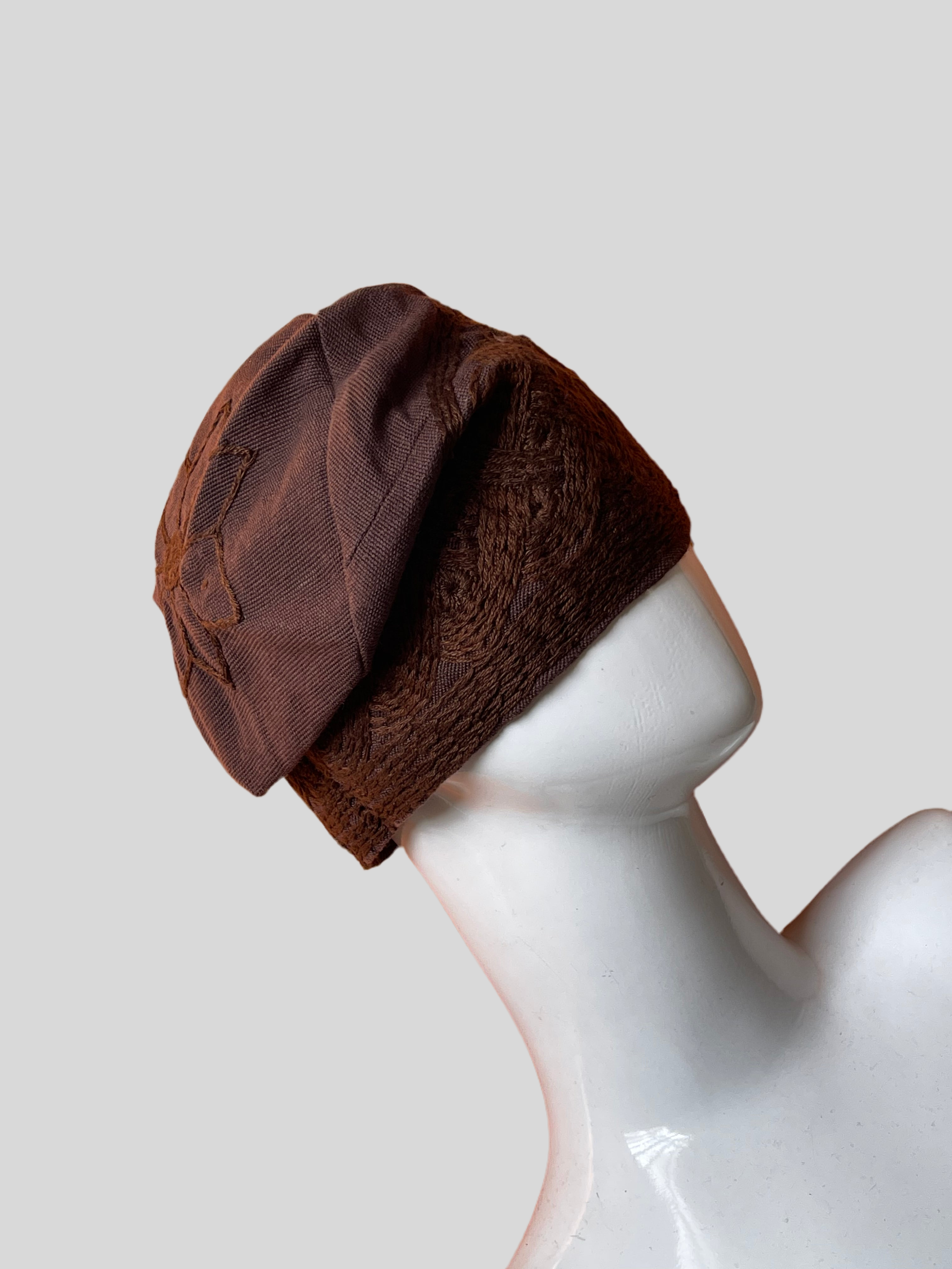 Chocolate Brown Yoruba Aso-Oke embroidery cap