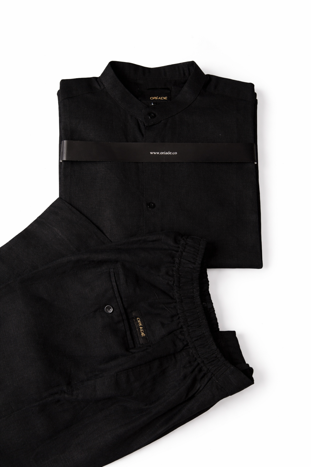Black Linen Bishop Collar Long sleeve Shirt
