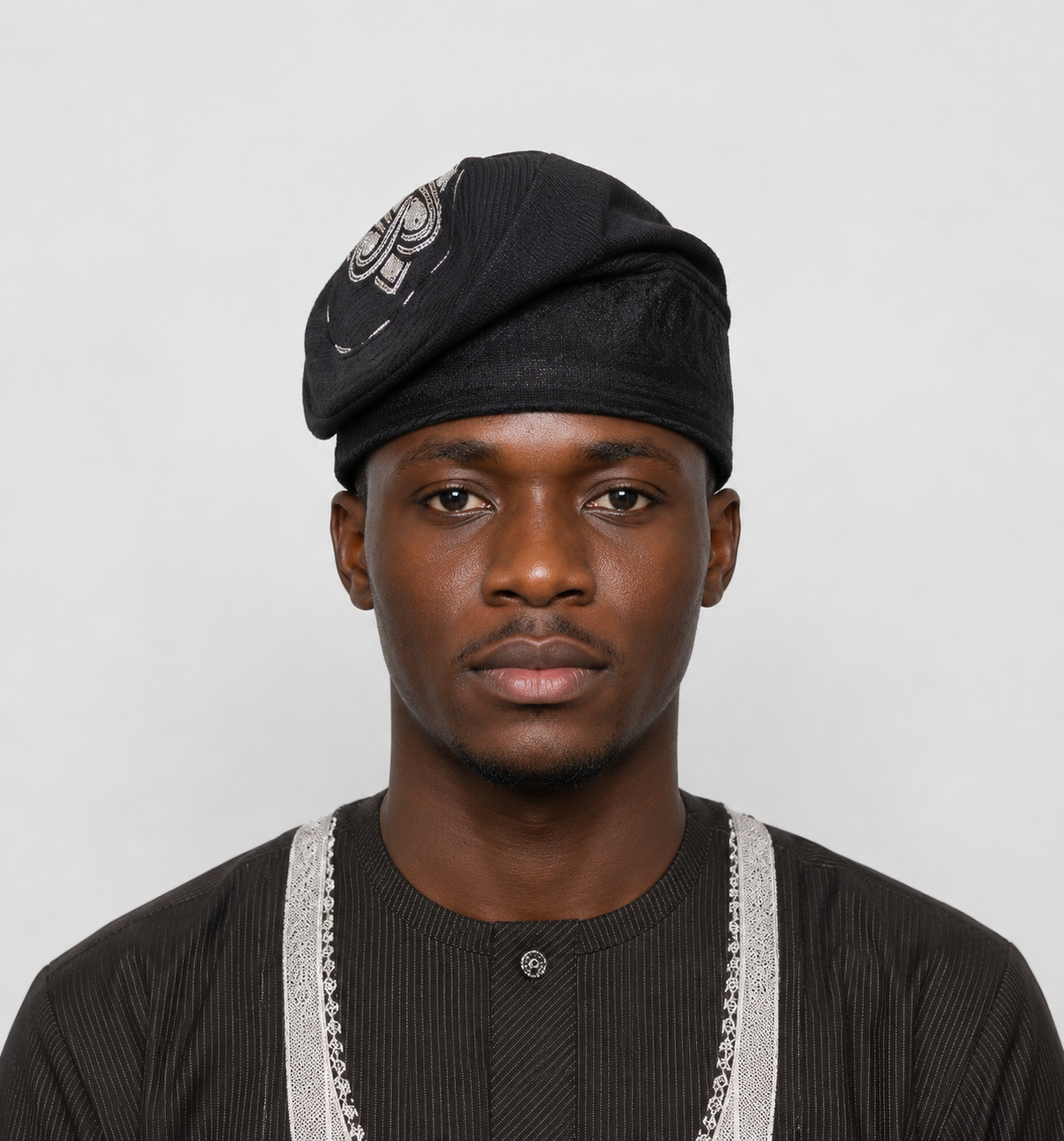 Orí Adé Signature Black Yoruba Cap with Hand-Embroidered Heritage Knot