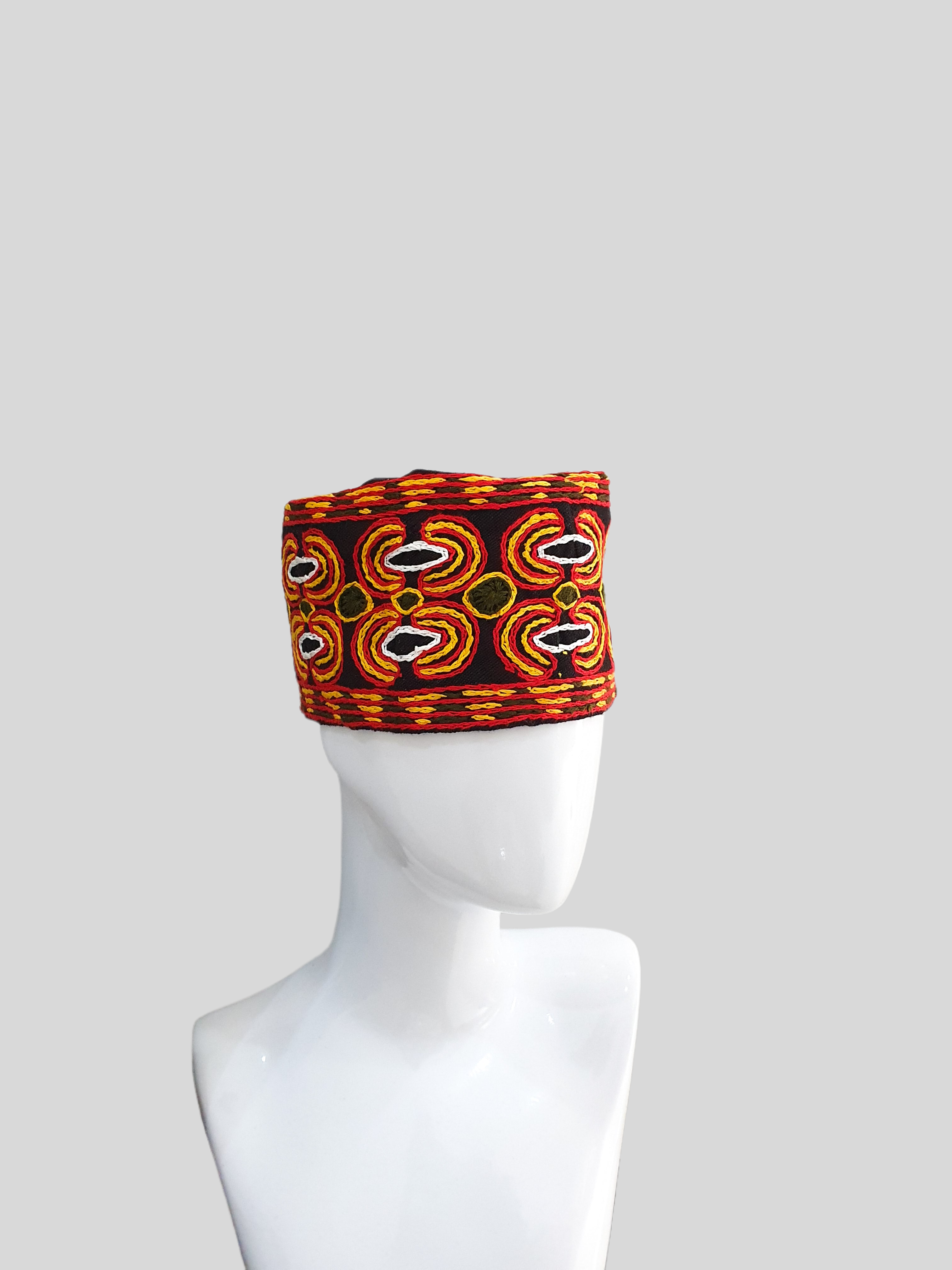 Black Multicolour Embroidered Aso-Oke Yoruba Cap