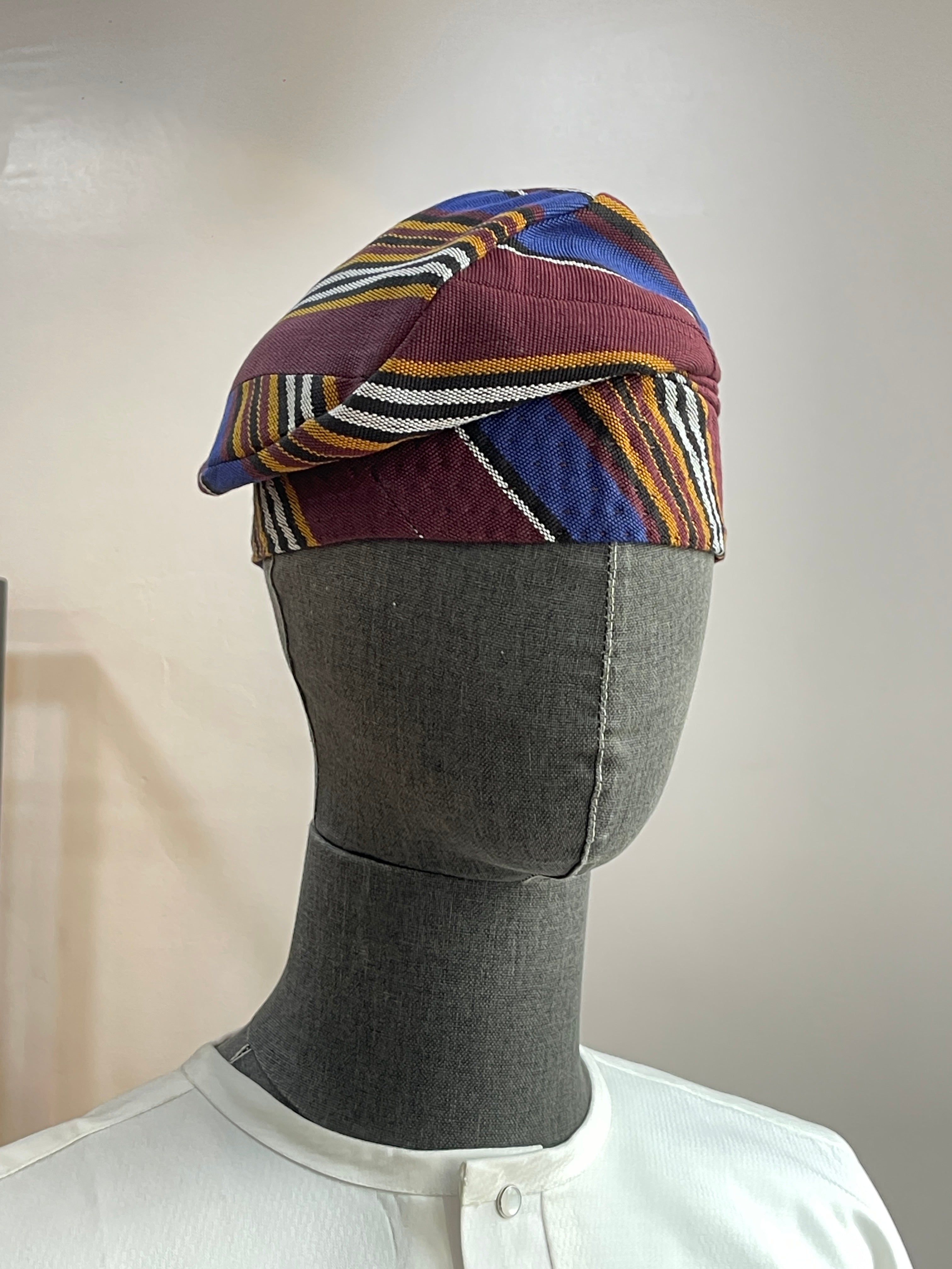 Burgundy Stripe Aso-Oke Yoruba Cap