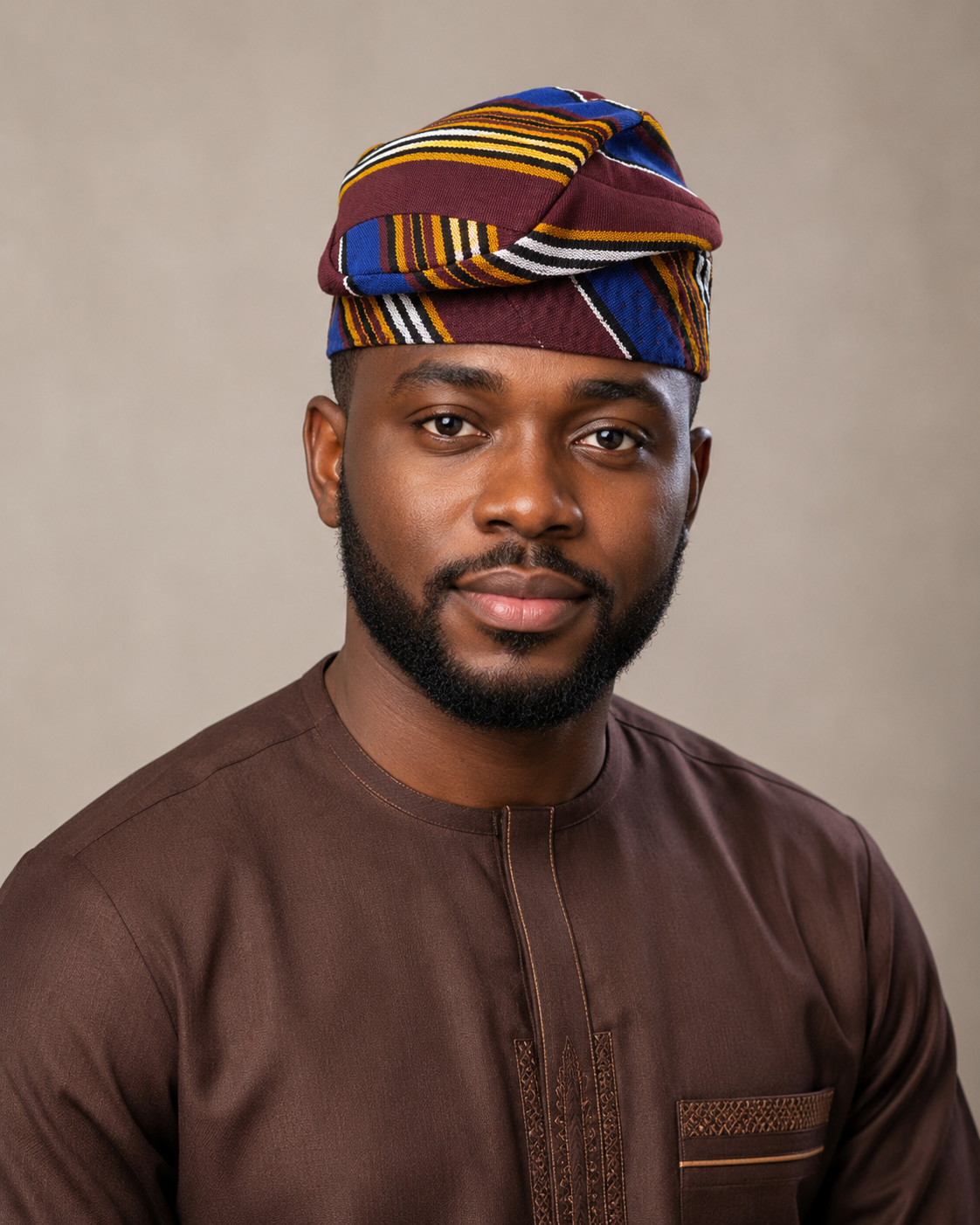 Burgundy Stripe Aso-Oke Yoruba Cap