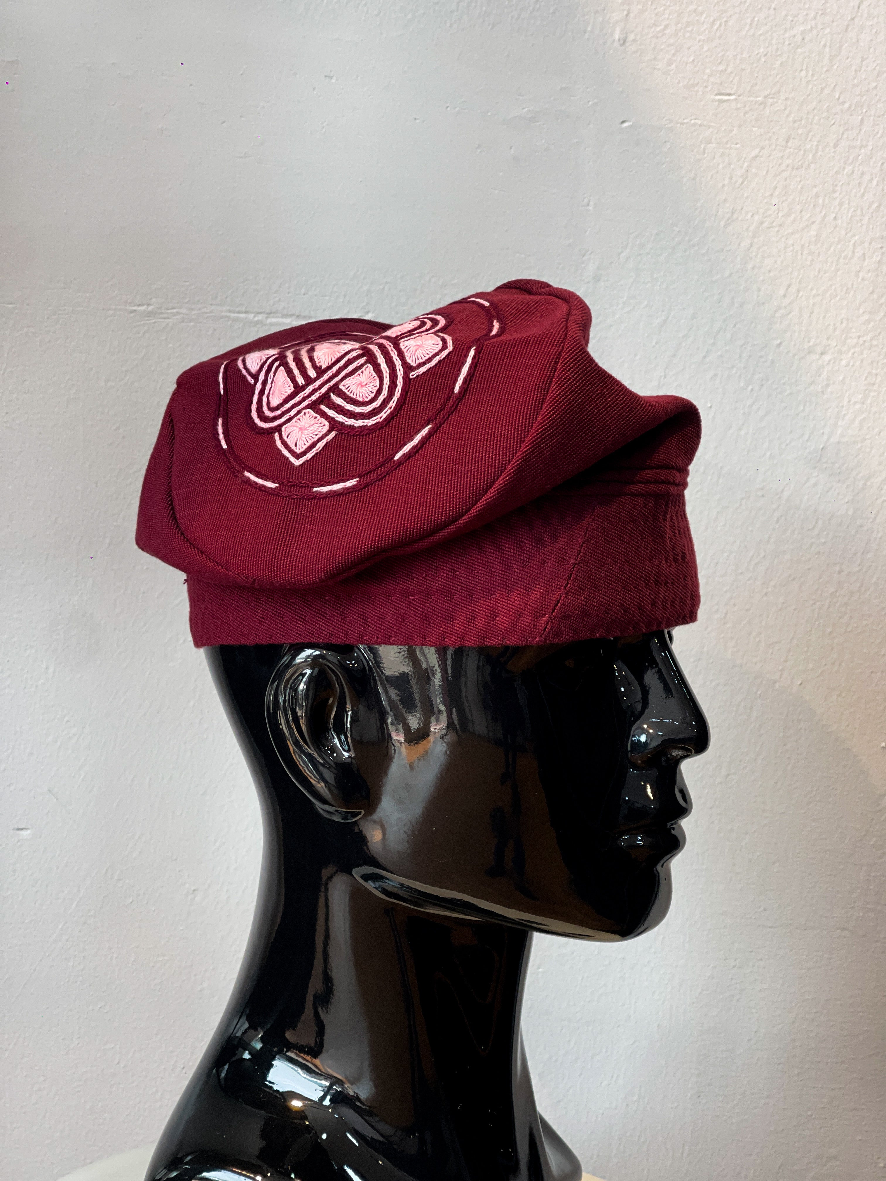 Orí Adé Signature Burgundy Yoruba Cap with Hand-Embroidered Heritage Knot