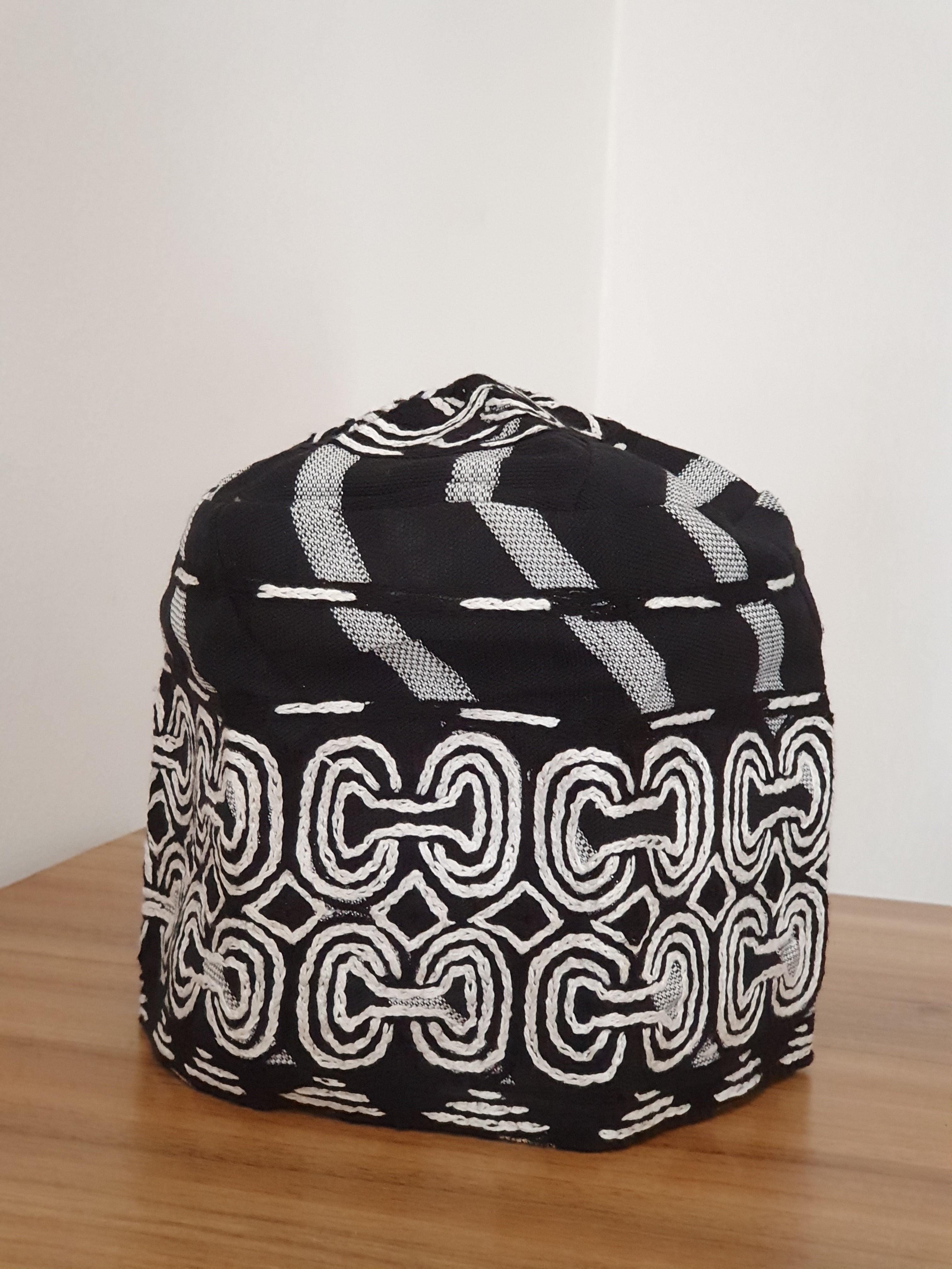 Black & White Embroidered Aso-Oke Yoruba Cap