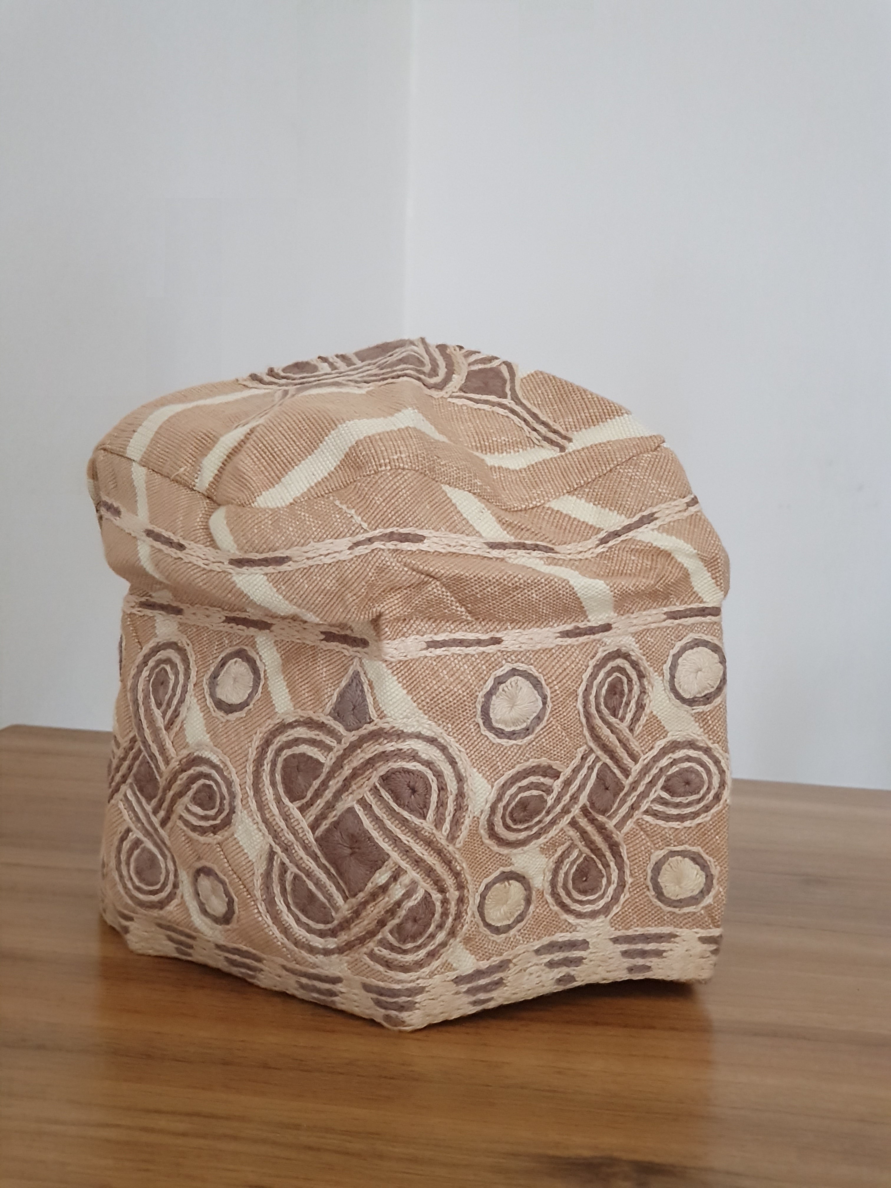 Sand & Brown Embroidered Aso-Oke Yoruba Cap