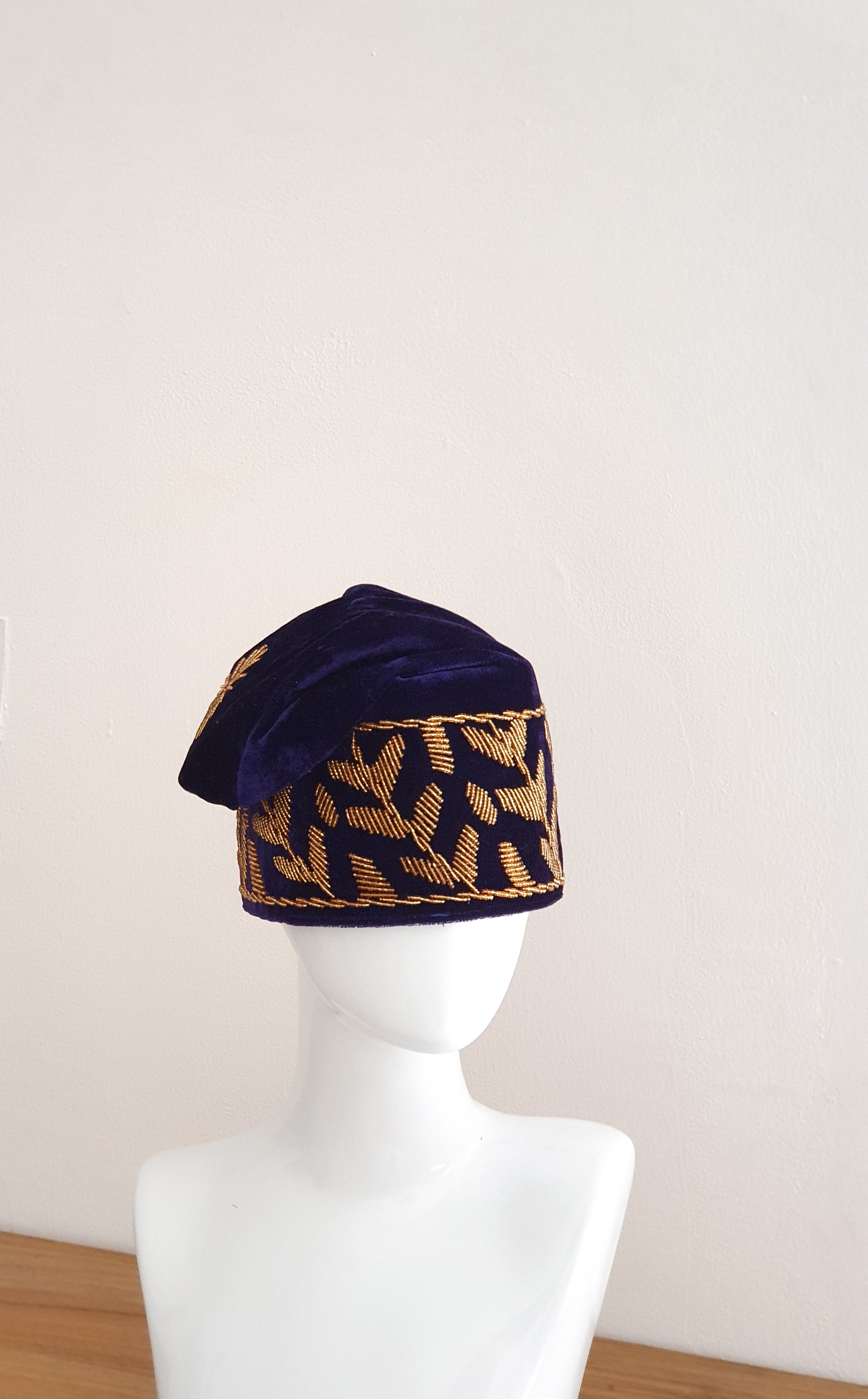 Akogun Purple & Gold Beaded Yoruba Cap