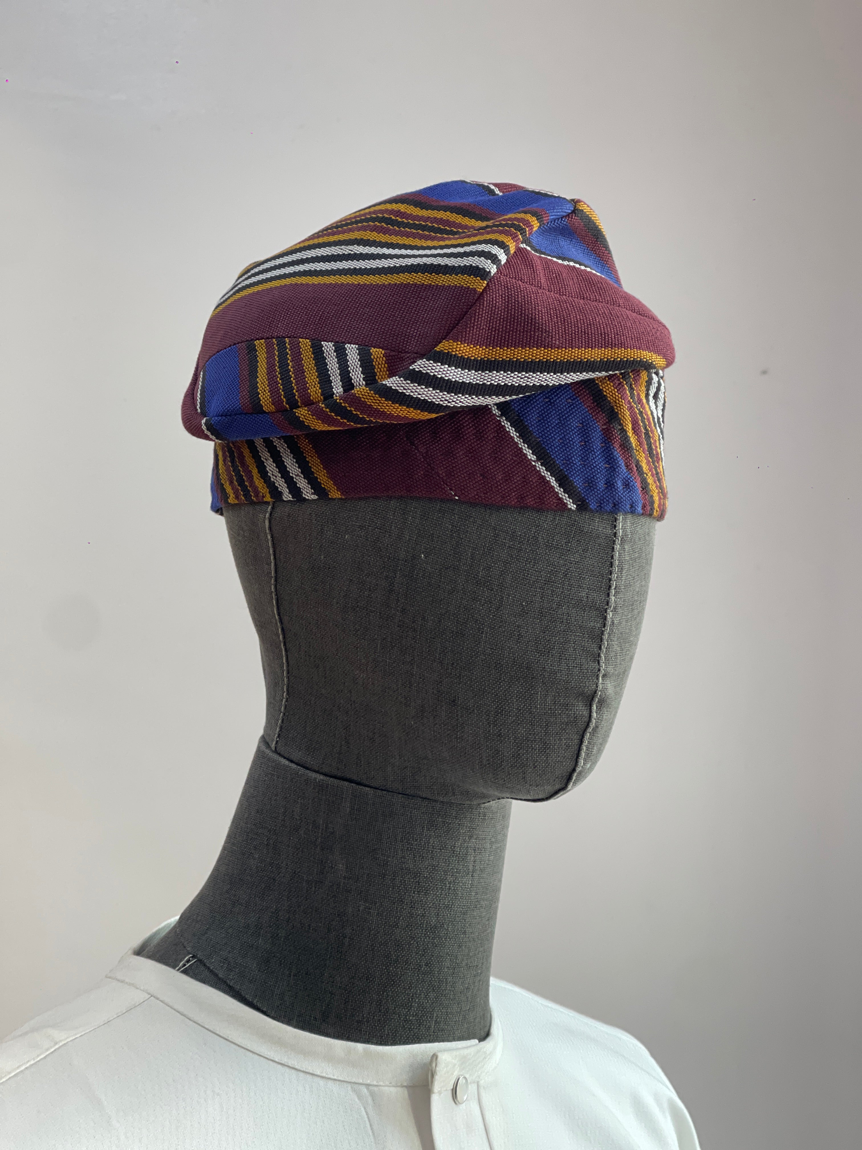 Burgundy Stripe Aso-Oke Yoruba Cap