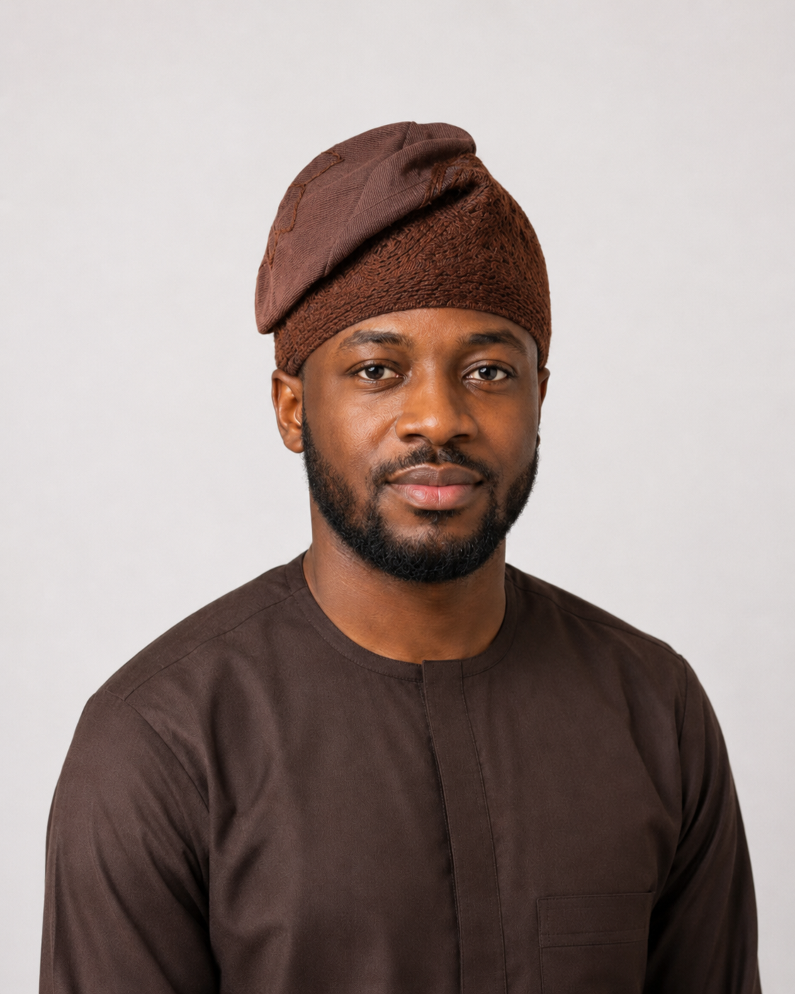 Chocolate Brown Yoruba Aso-Oke embroidery cap