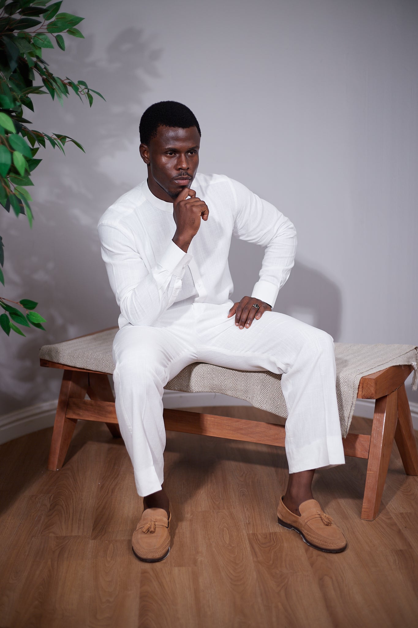 White Linen Grandad Shirt