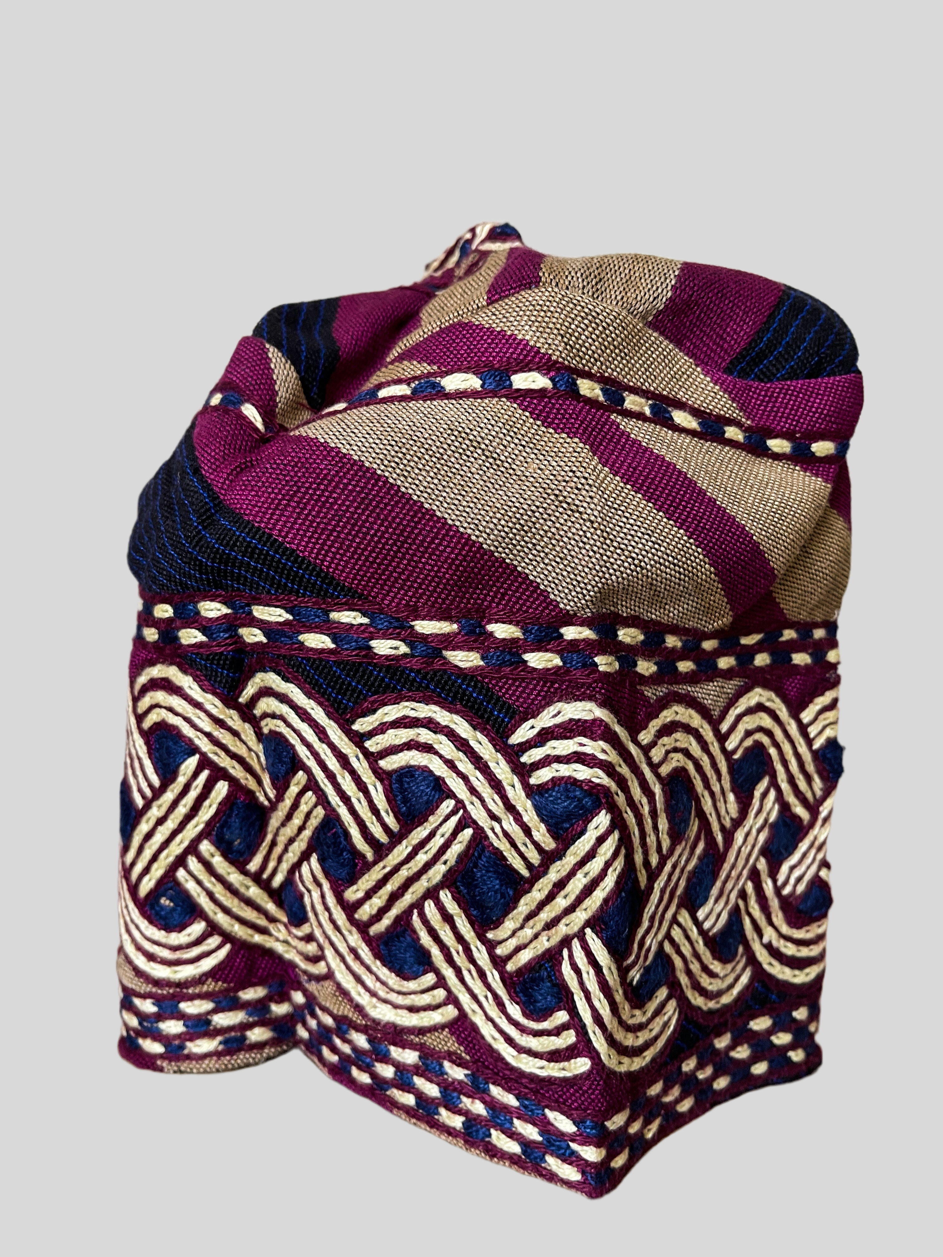 Brown and Purple Handknit embroidered traditional yoruba cap