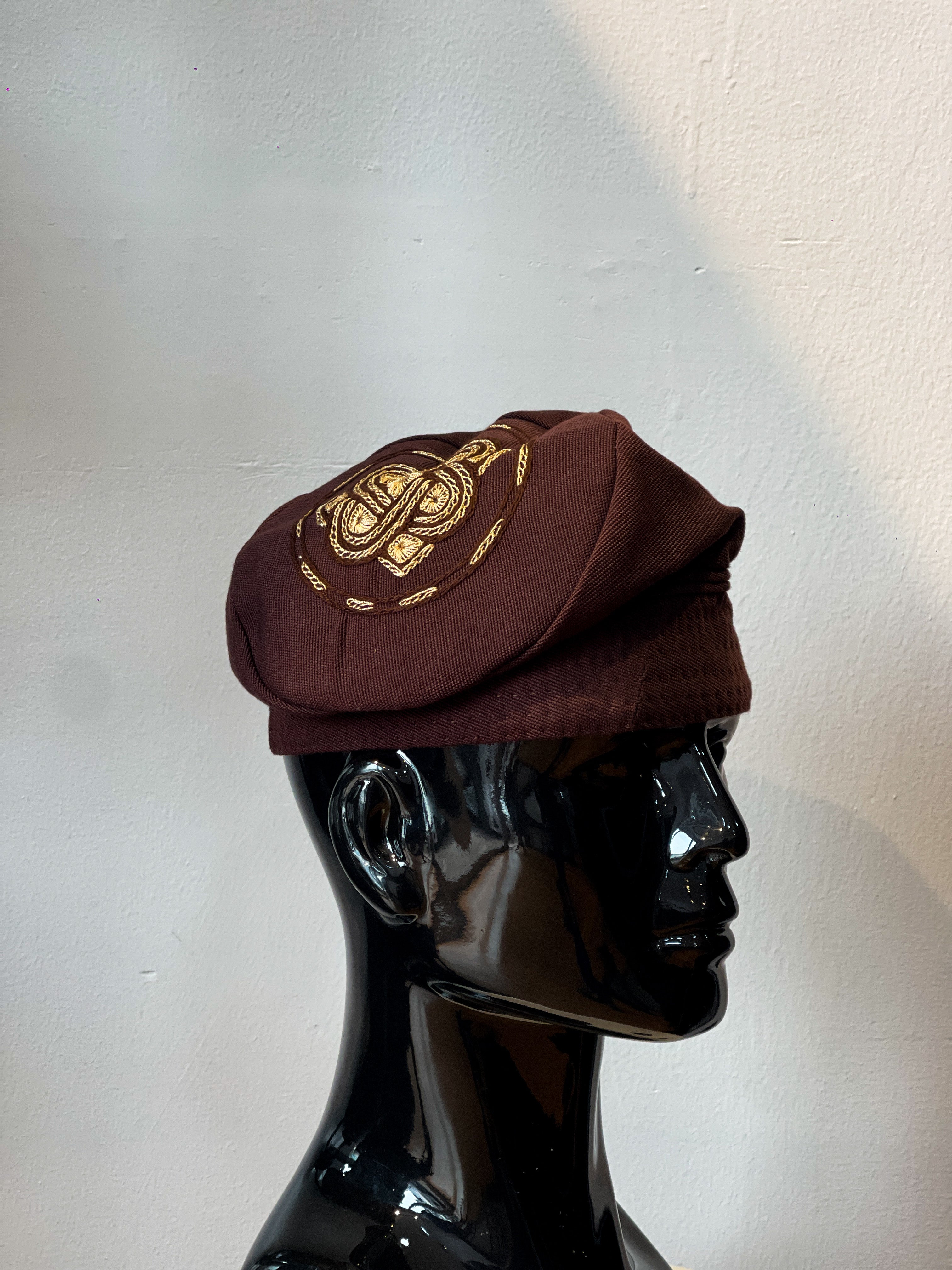 Brown Yoruba Cap with Hand-Embroidered Heritage Knot