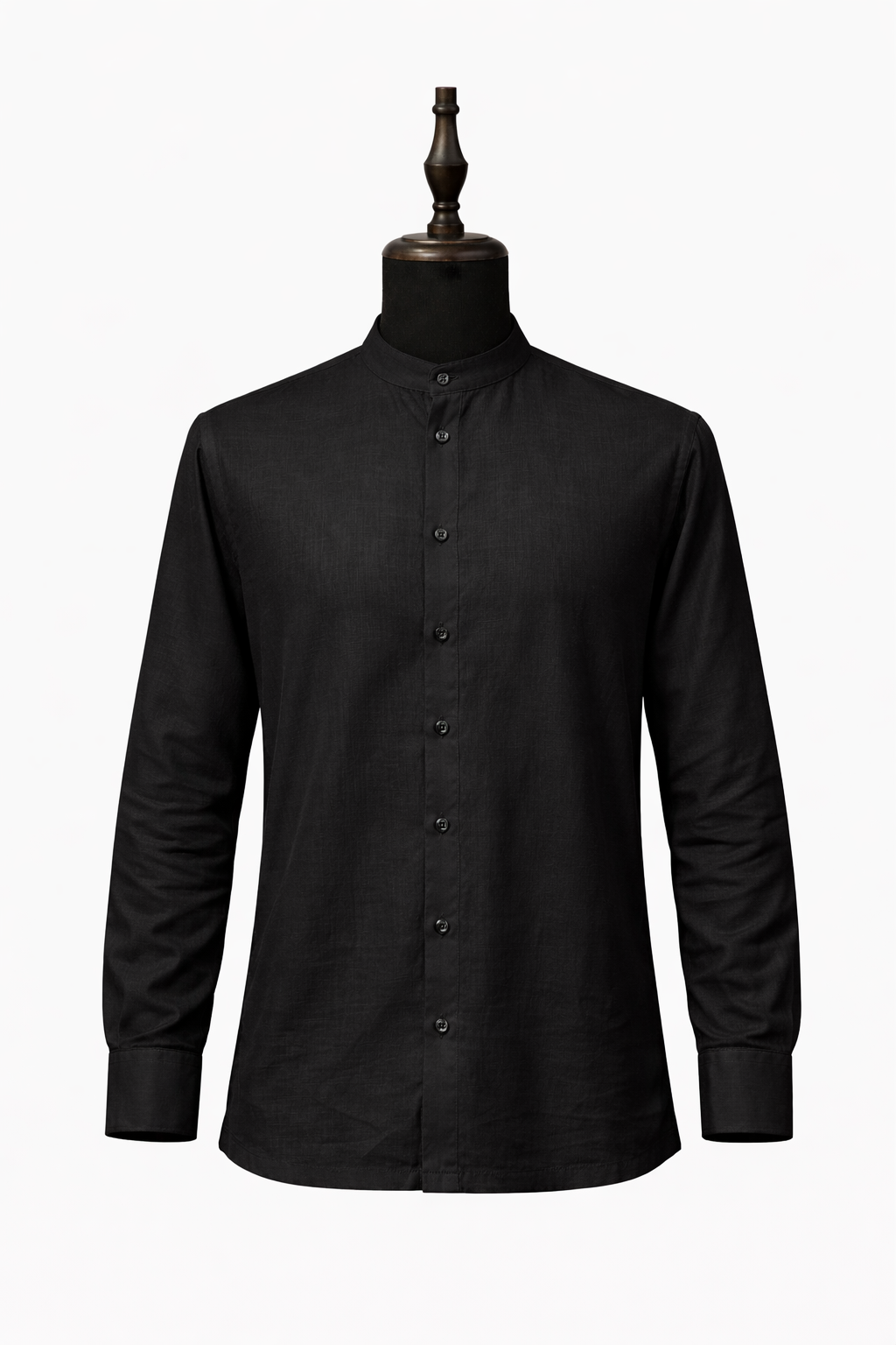 Black Linen Bishop Collar Long sleeve Shirt