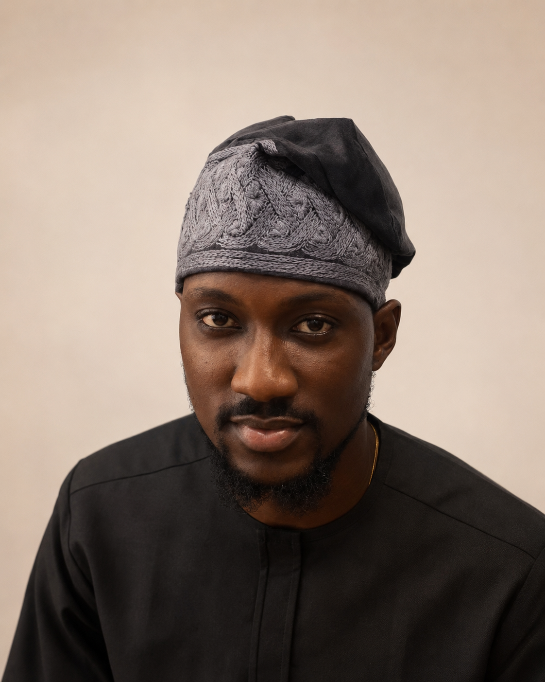 Ash velvet monotone embroidery yoruba cap