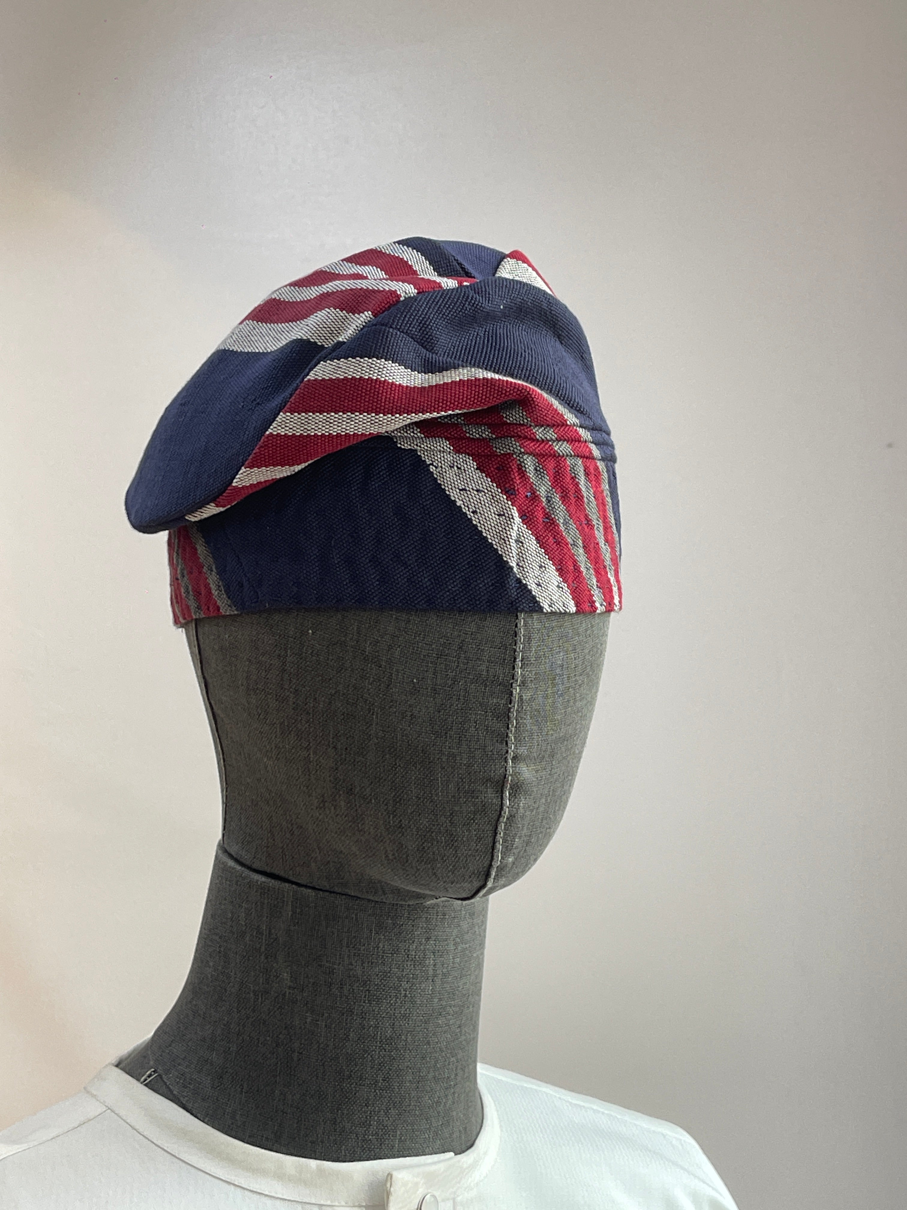 Blue Stripe Aso-Oke Fila Cap
