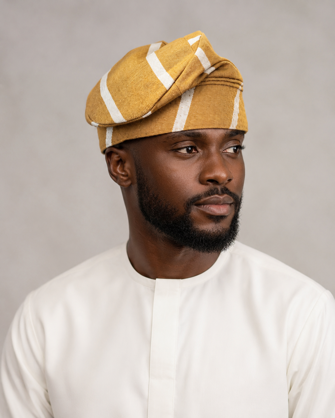 Carton Brown Stripe Aso-Oke Yoruba Cap