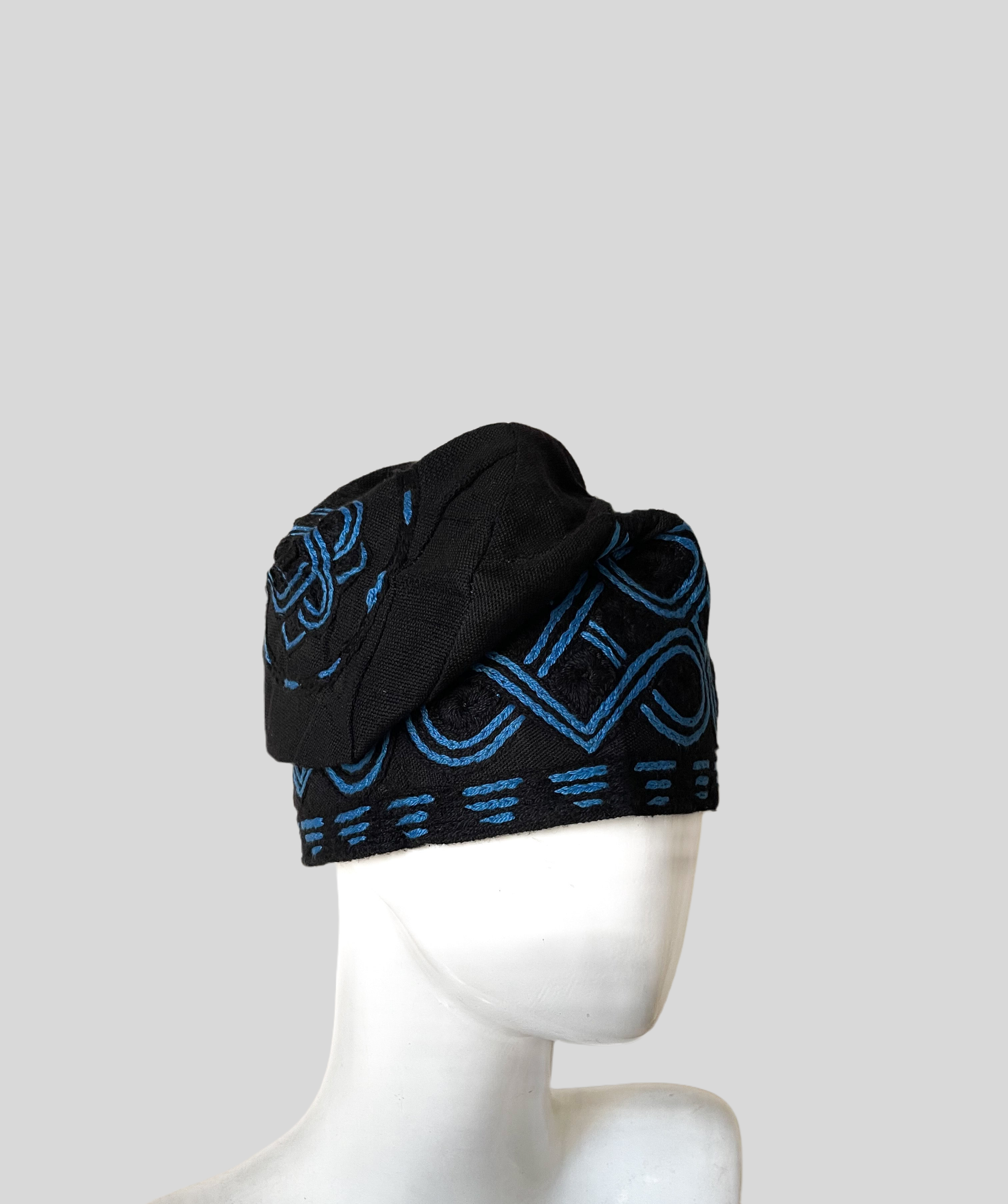 Black and blue mens embroidery aso oke cap