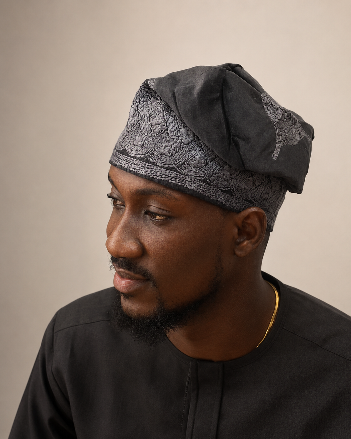 Ash velvet monotone embroidery yoruba cap