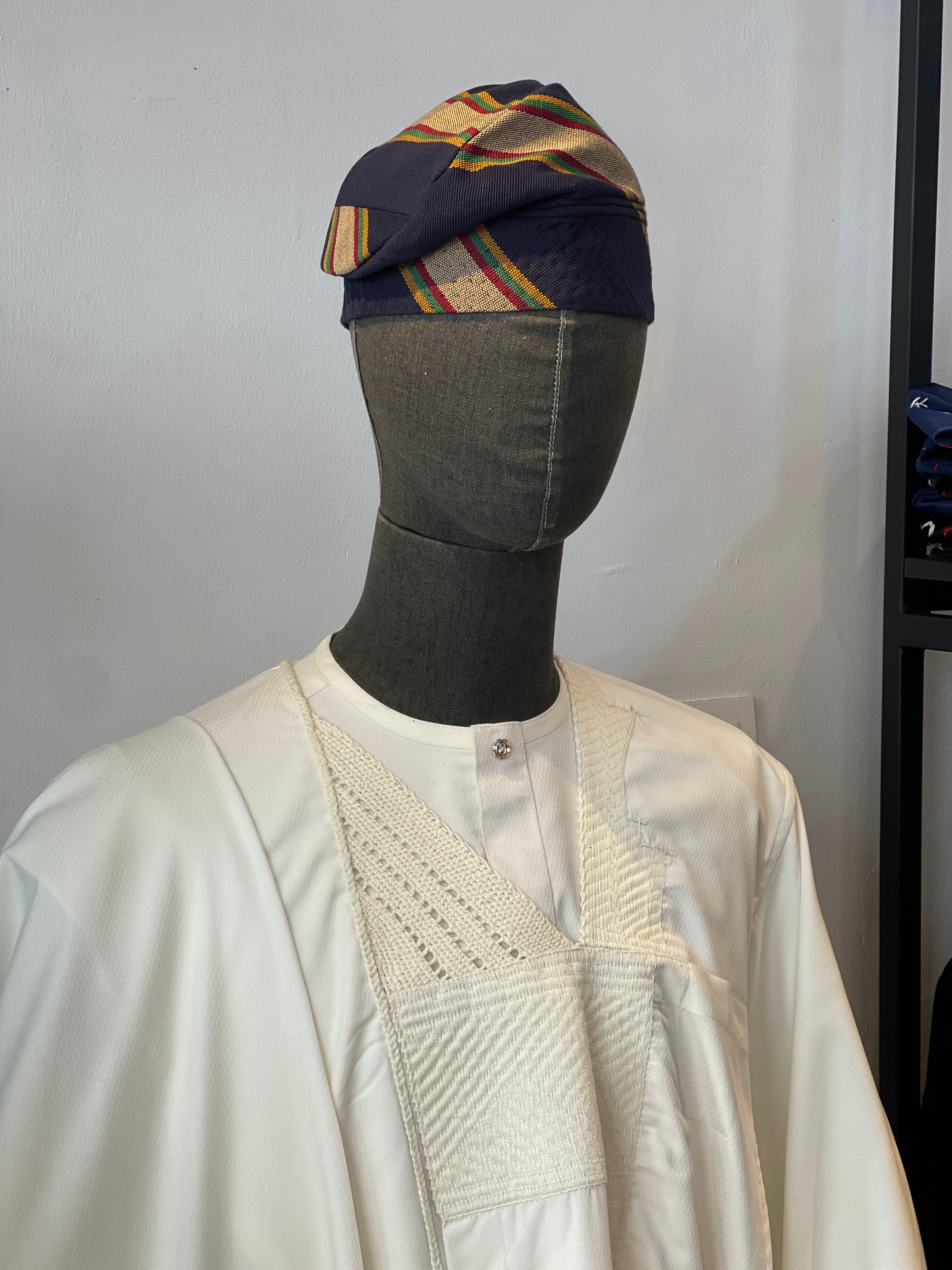 Cream “Oniru” Wave Jakan Agbada – Embroidered Wool 3-Piece Set for Men