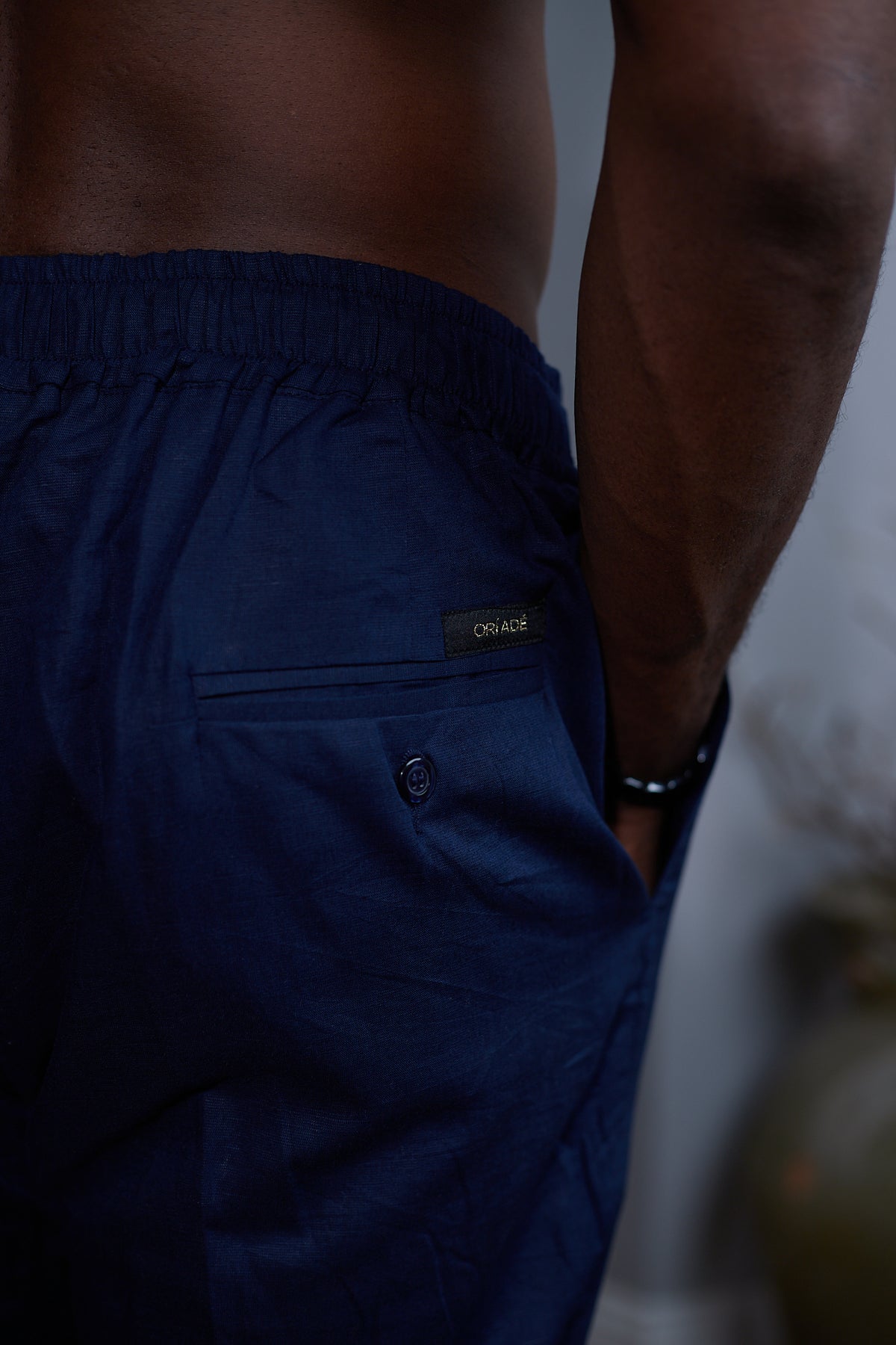 Orí Adé Navy Blue Linen Set – Mandarin Shirt & Drawstring Trousers