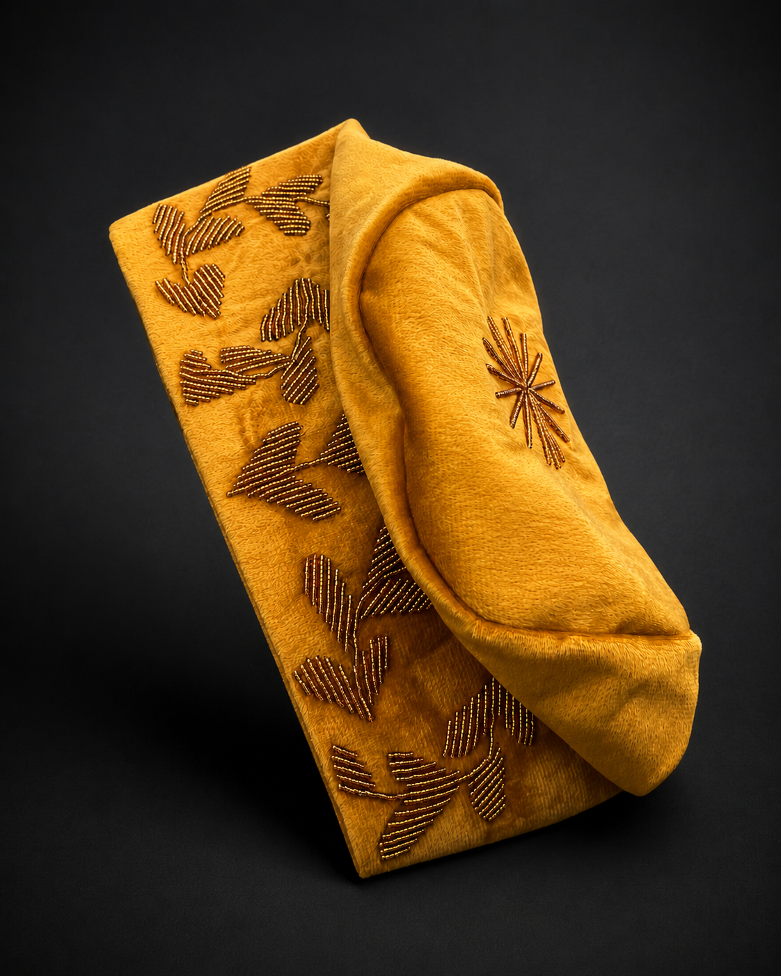 Mustard Royal Yorùbá Cap with Gold Embroidery