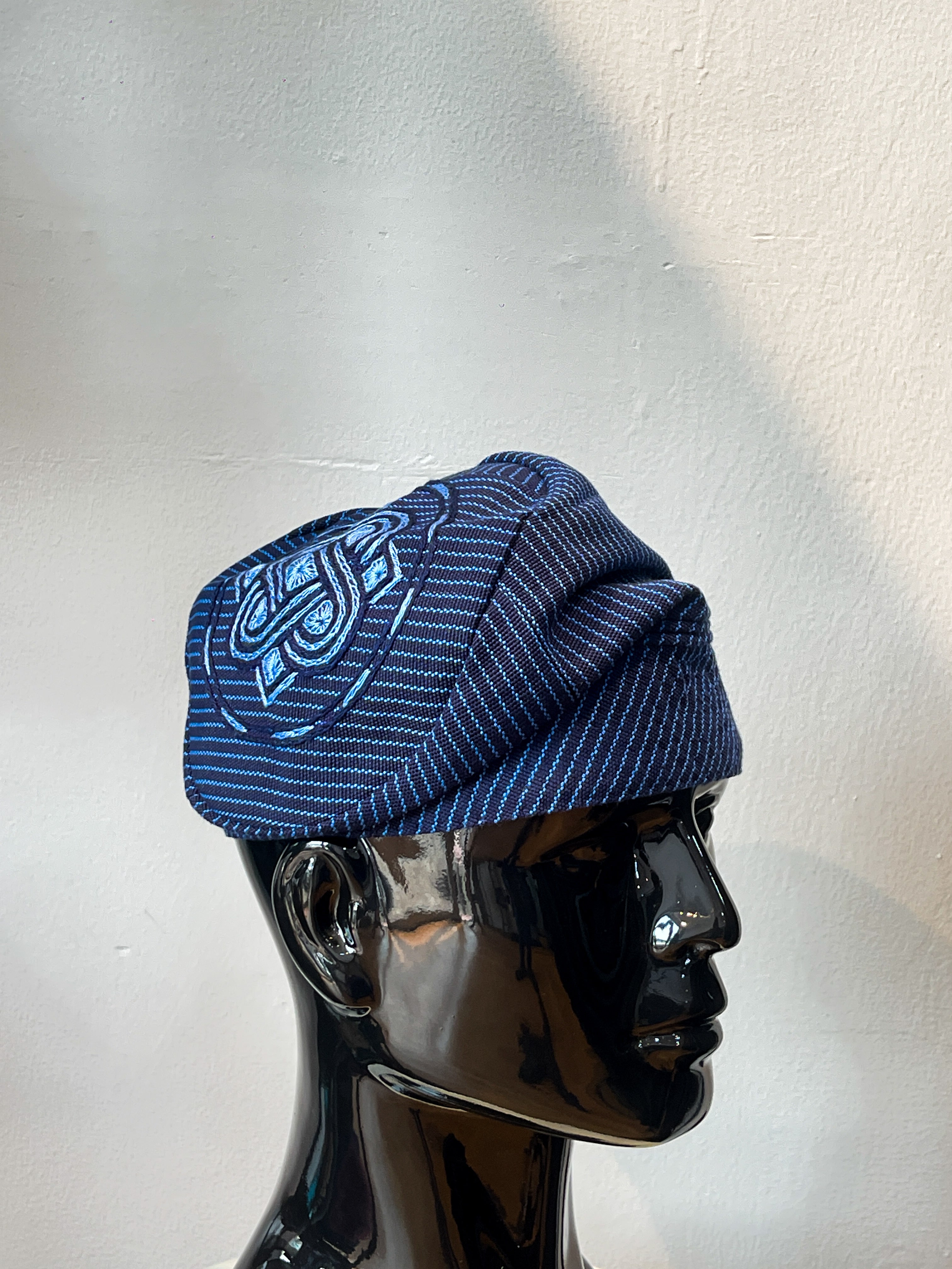 Blue Embroidered Aso-Oke Yoruba Cap