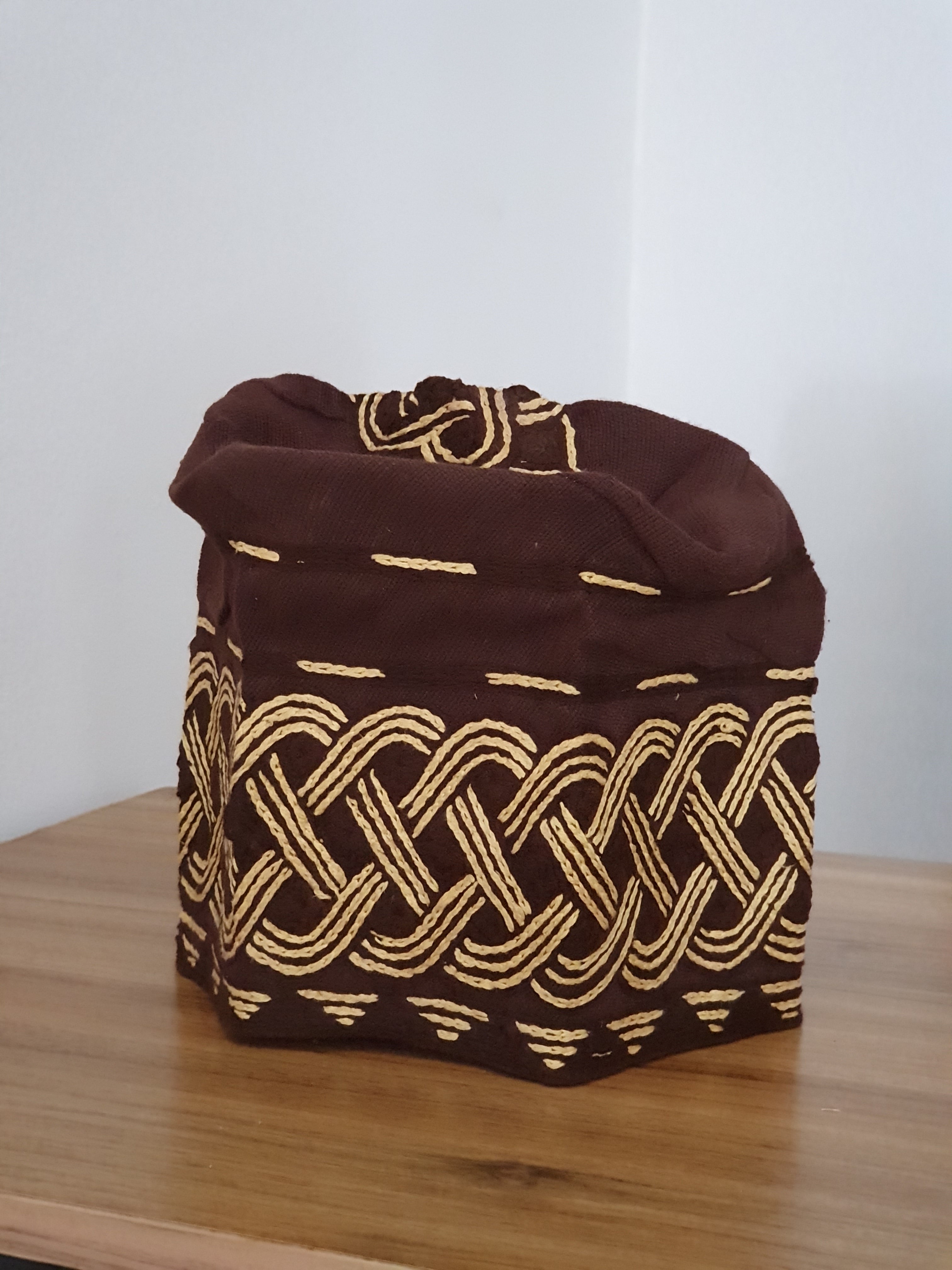 Brown & Cream Embroidered Aso-Oke Yoruba Cap