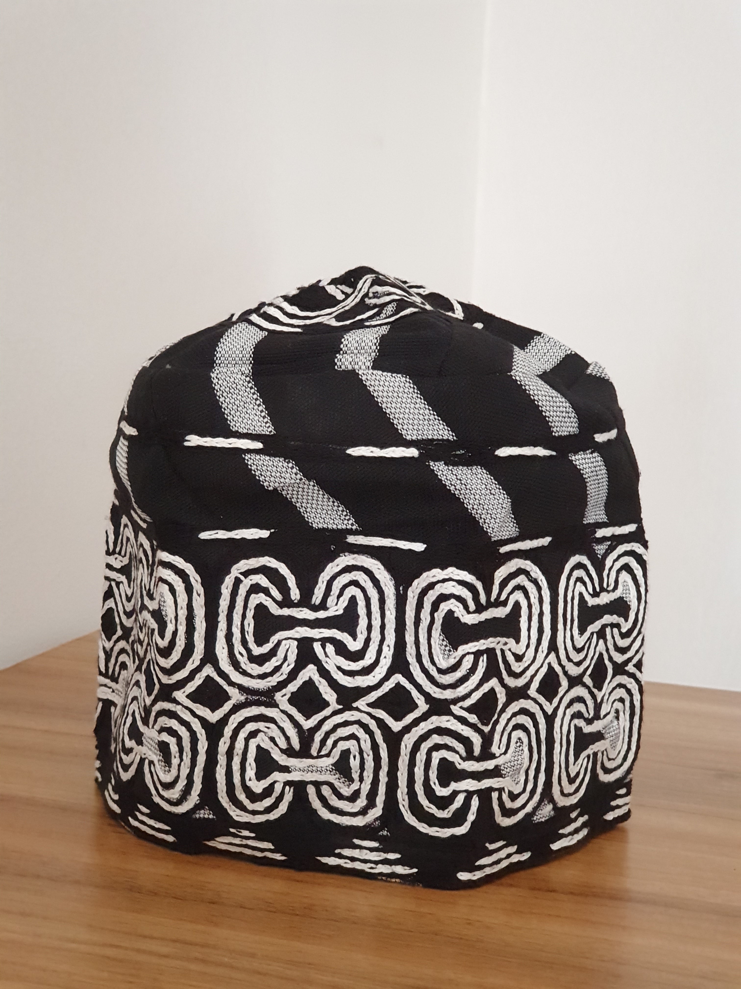 Black & White Embroidered Aso-Oke Yoruba Cap