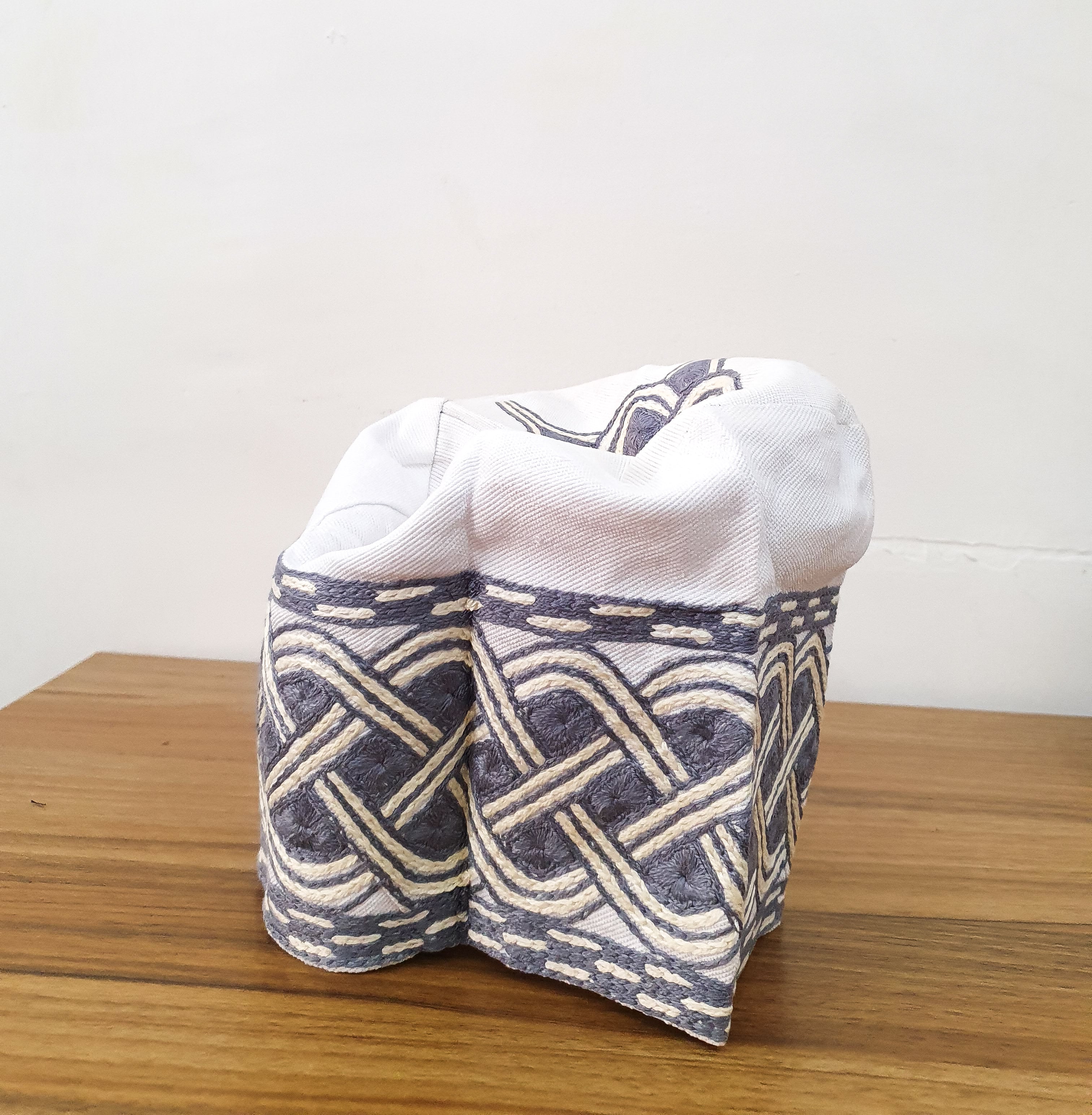 White & Silver Hand-Woven Yoruba Cap