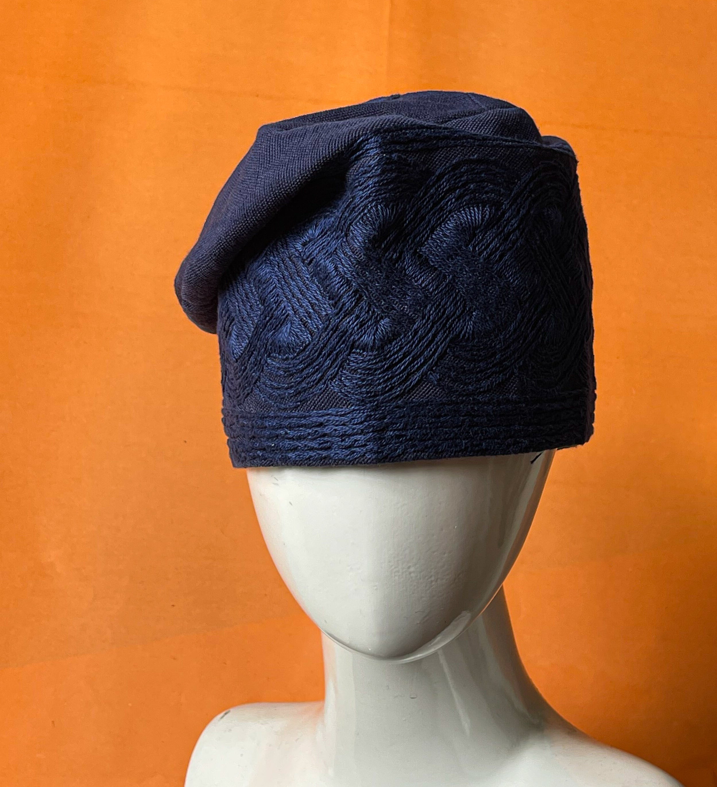 Dark blue Monotone Yoruba Aso-Ofi embroidery Cap